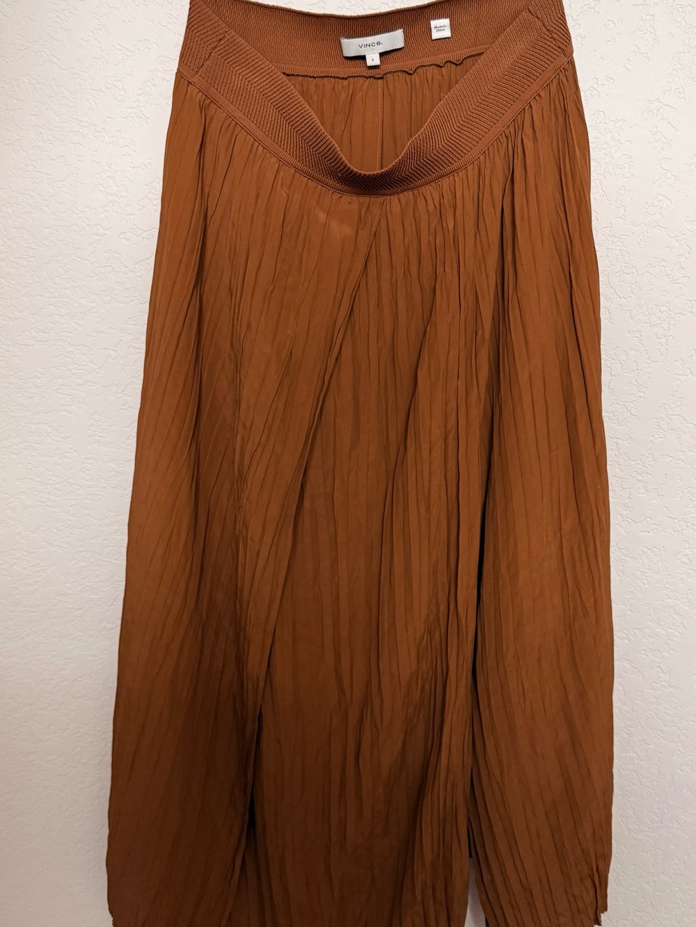 Vince Burnt Orange high-waisted crinkle skirt